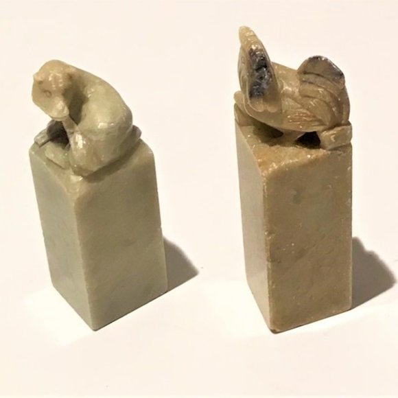 Chinese Natural Stone Seal Stamp Hand Carved H2.75" Set of 4 - Picture 2 of 8